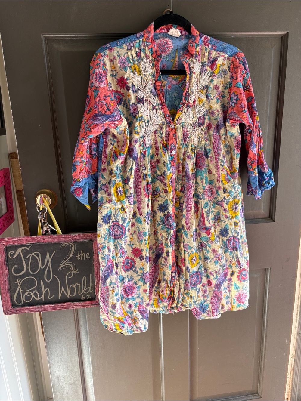 EUC Spell & Gypsy Floral Embroidered Tunic Top /Dress in Multicolor w/ beading